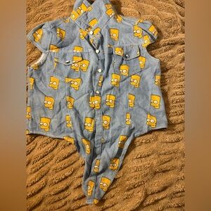 Blue Sleeveless Bodysuit with Cartoon Print